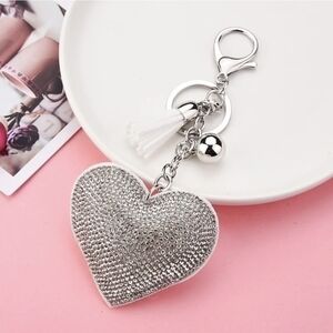 Sparkly Silver Heart Keychain with Tassel